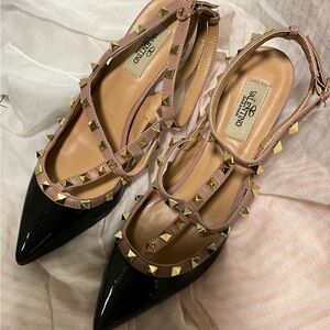 Valentino Women's Black and Nude Studded kitten heels